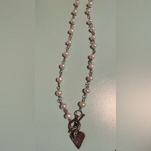 Fresh water pearl and silver heart necklace